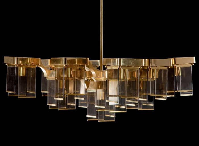 Large brass and glass chandelier by Sciolari