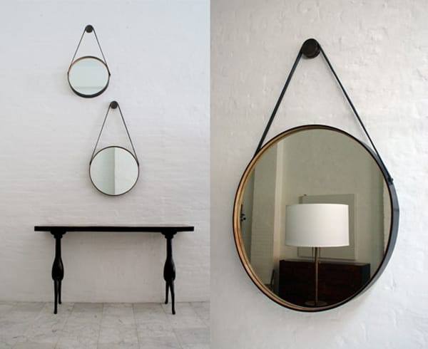 BDDW round mirror - lether and wood frame